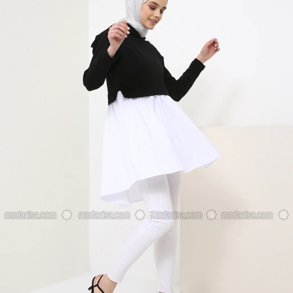 Black and White Sweatshirt Dress|Tunic|T-shirt